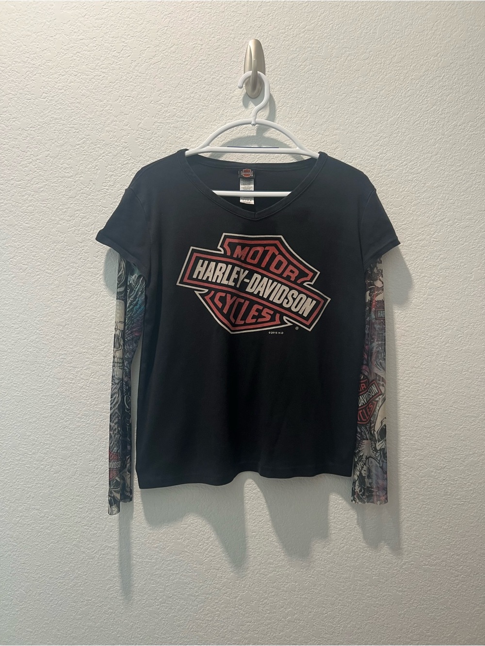 Harley-Davidson Black Tee with Graphic Layered Sleevesr